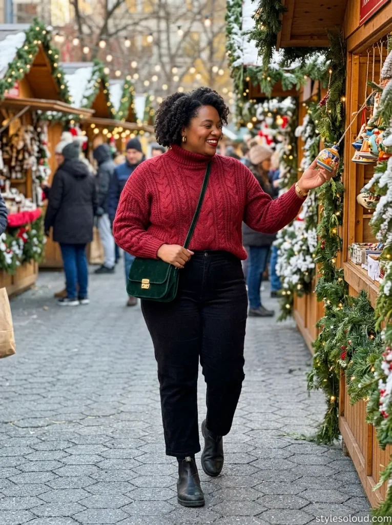 Cranberry Turtleneck & Corduroy Pants