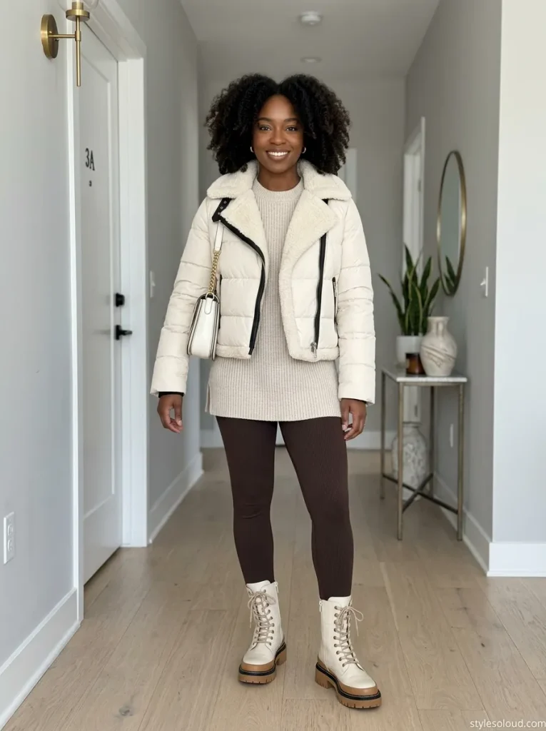 Cream Quilted Puffer & Lug Boots