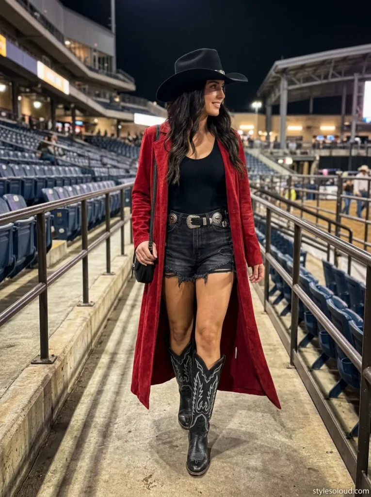 Crimson Suede Duster & Cutoffs