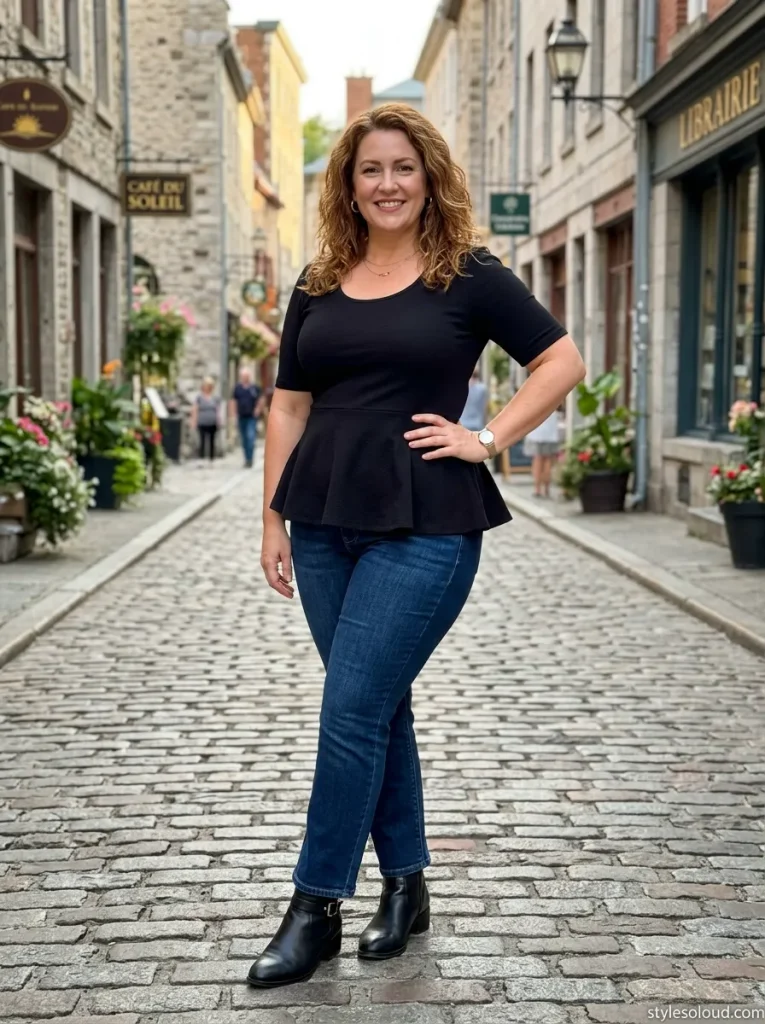  Dark Wash Straight Jeans & A Peplum Top