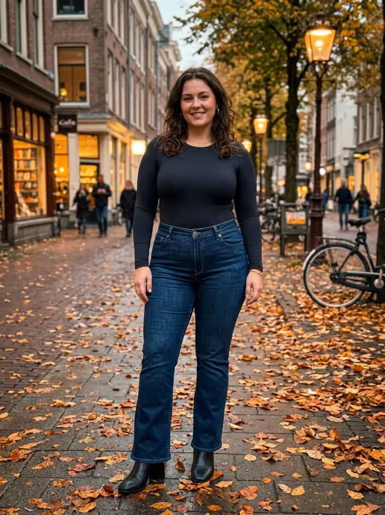 Dark Bootcut Jeans With a Bodysuit for a Clean Line