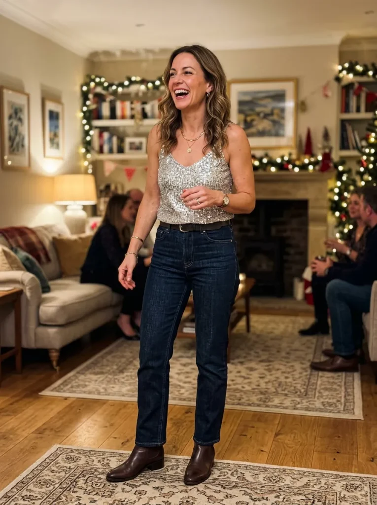 Dark Denim With a Sparkly Top