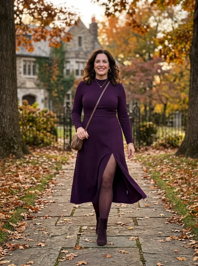Deep Amethyst Long-Sleeve Midi with Leg Slit