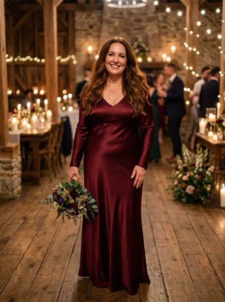Deep Burgundy Satin Bias-Cut Gown