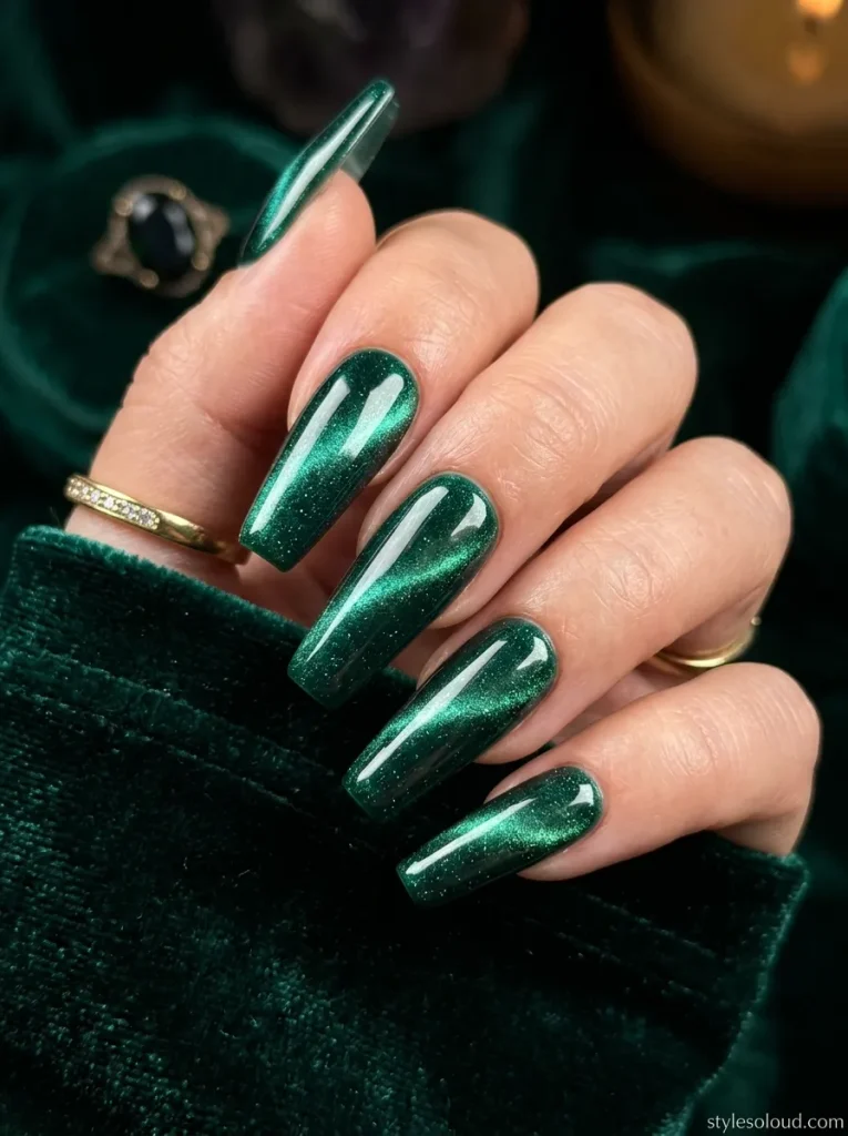 Deep Emerald Green VelvetMagnetic Nails