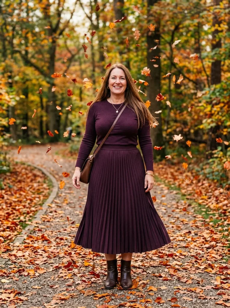 Deep Plum Pleated Midi Skirt Set