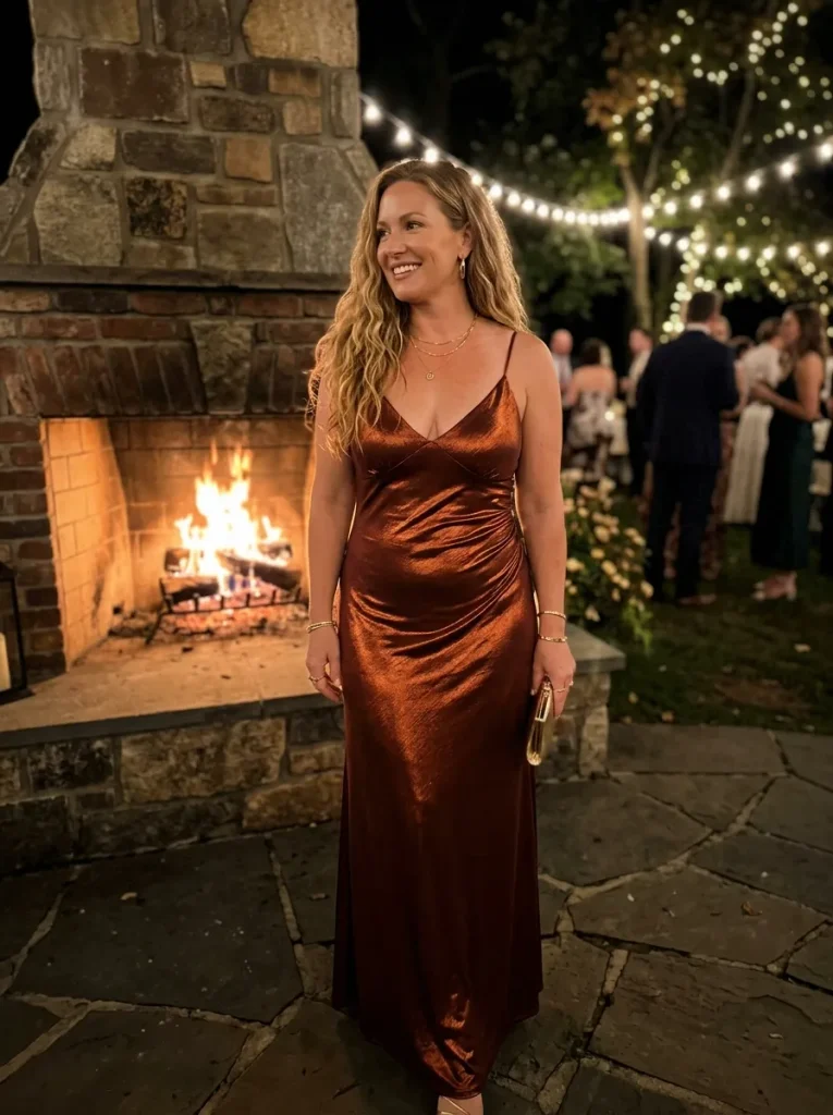 Deep Rust Liquid Metallic Slip Dress