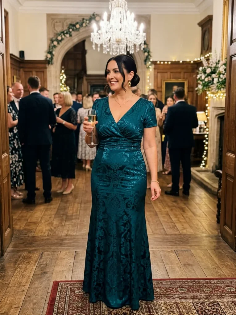 Deep Teal Jacquard Gown
