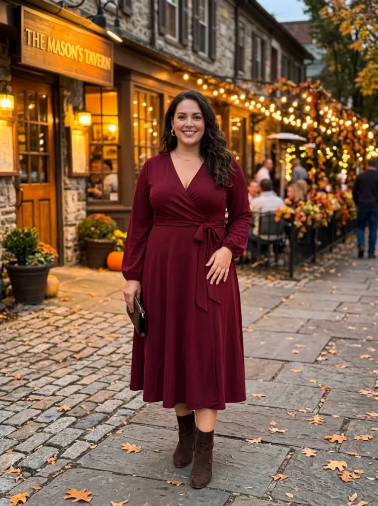 A Wrap Dress in Deep Wine That Defines Your Waist