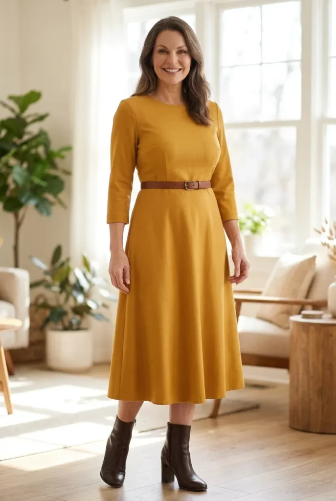 Define the waist to balance — mustard gold dress 