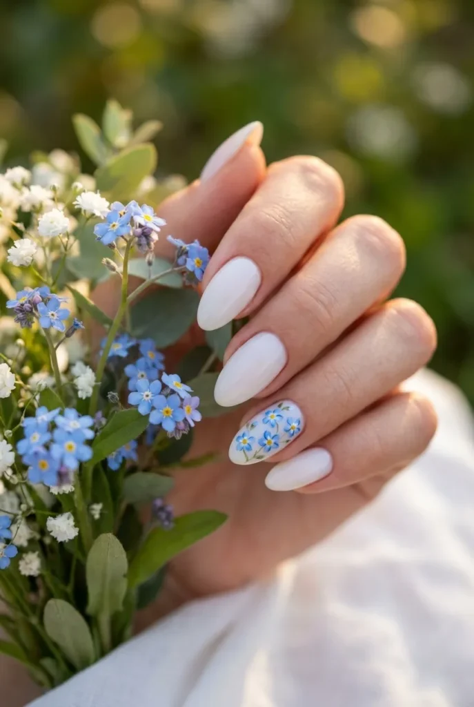 Delicate blue floral on one nail