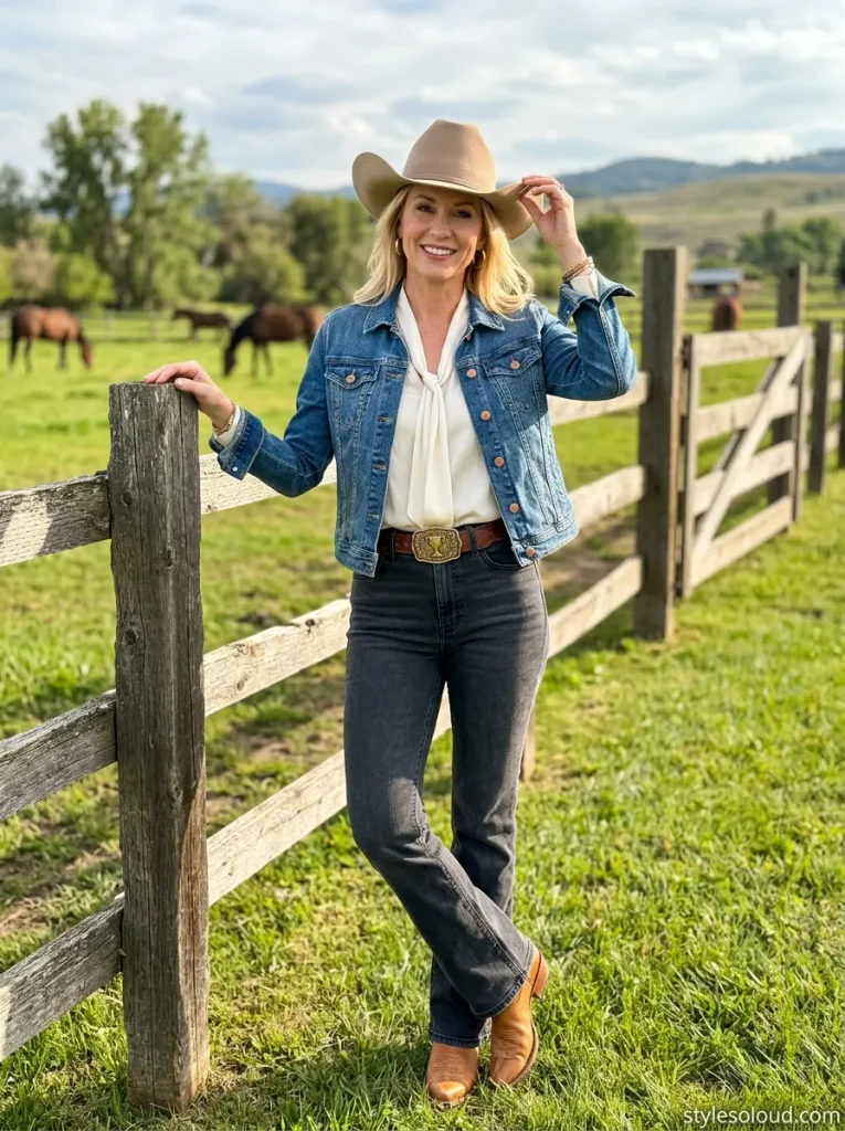  Denim Jacket & Silk Blouse
