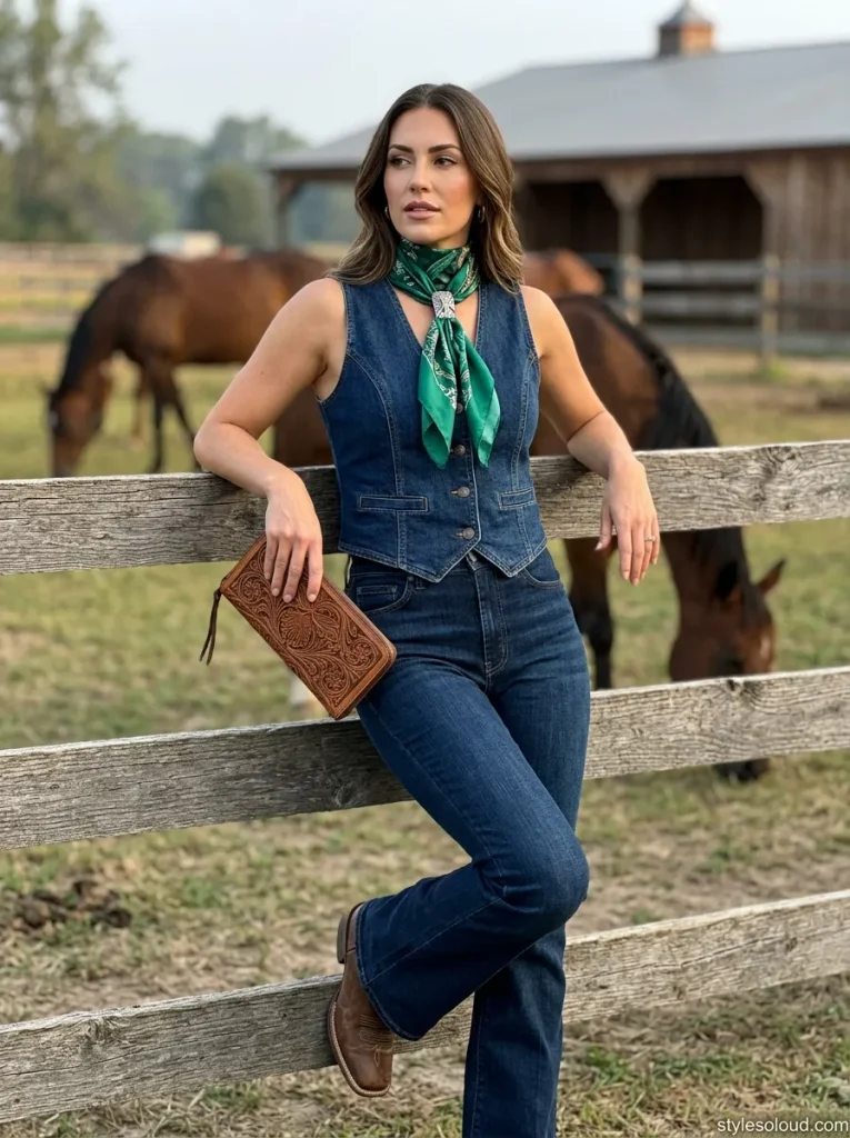 Denim Vest & Silk Wild Rag