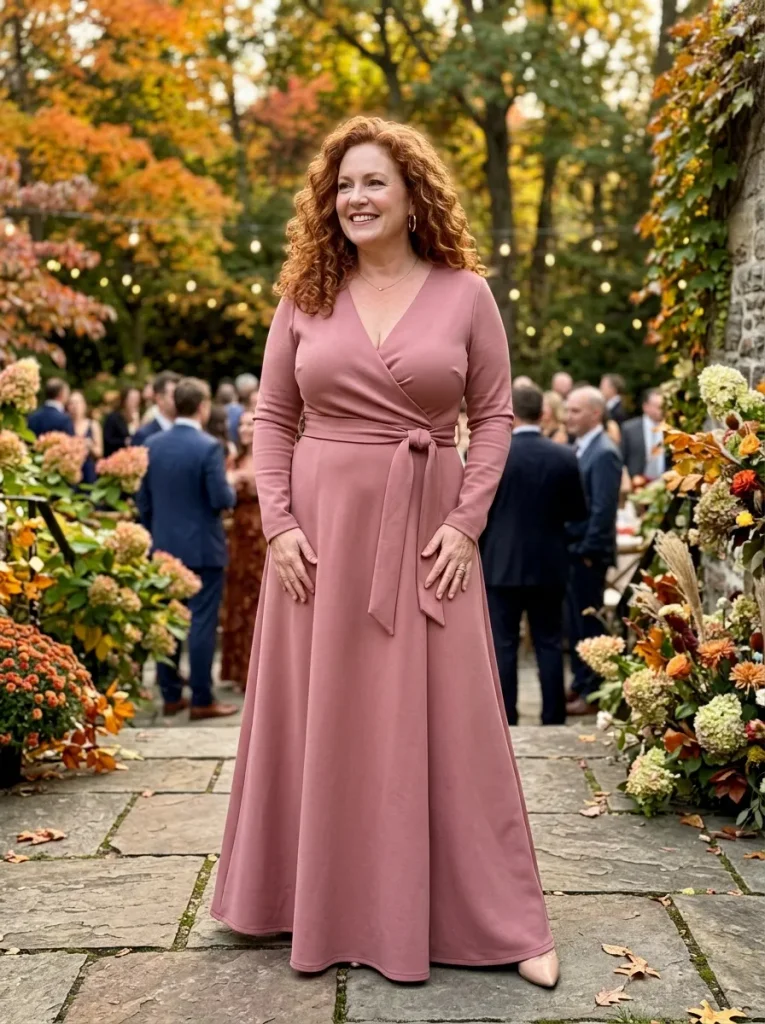 Dusty Rose Heavy Ponté Wrap Gown