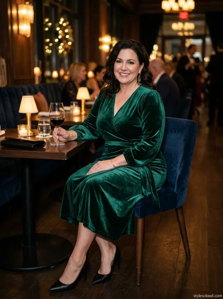 Emerald Green Velvet Wrap Midi Dress