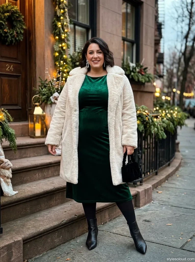 Emerald Velvet & Faux-Fur Coat