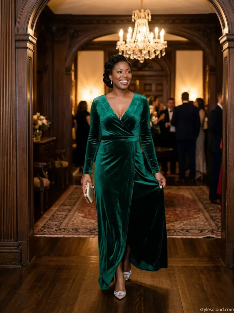 Emerald Velvet Wrap Gown