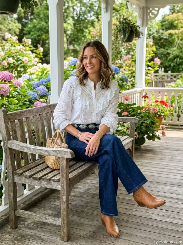 Eyelet Blouse & Wide-Leg Trousers