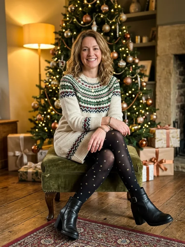 The Fair Isle Sweater Dress With Patterned Tights