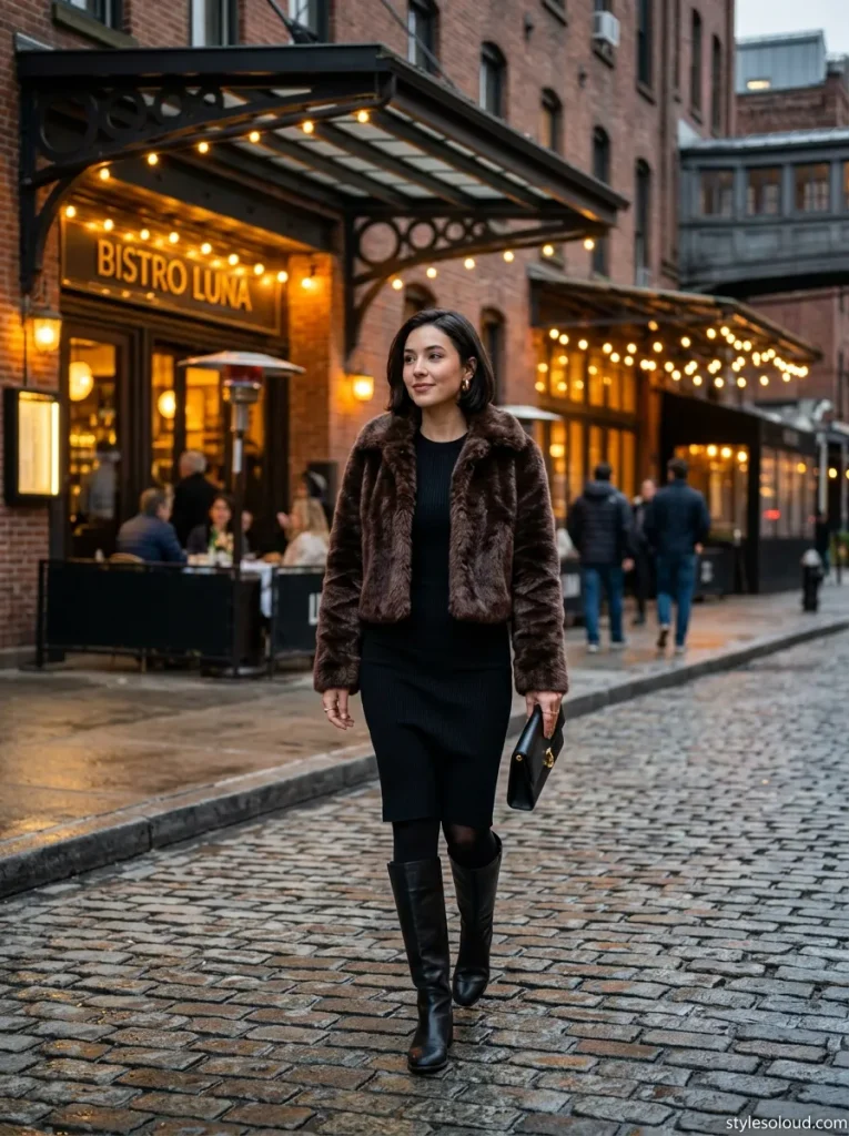 Faux-Fur Jacket & Knit Midi Dress