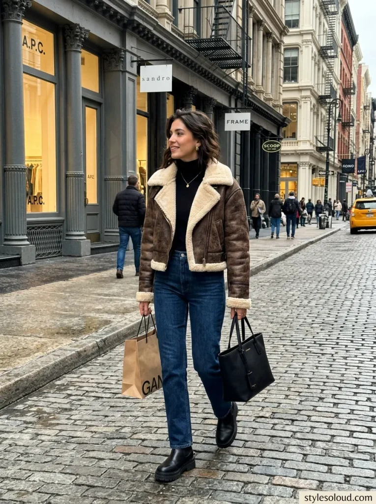 Faux-Shearling Aviator & Straight Denim