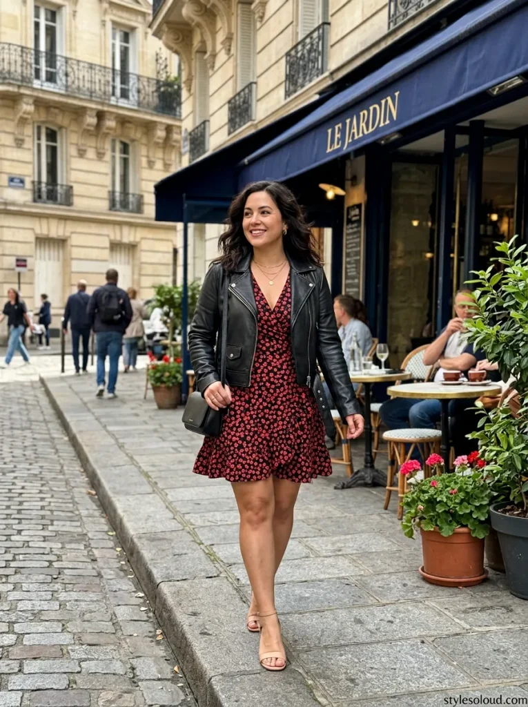 Floral Wrap Dress & Moto Jacket