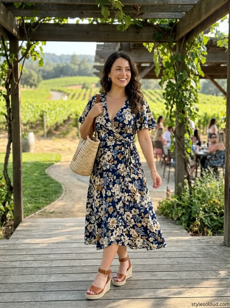 Flutter Wrap Dress & Wedge Sandals