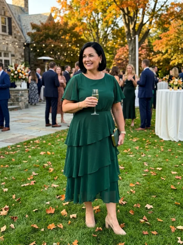 Forest Green Tiered Ruffle Dress