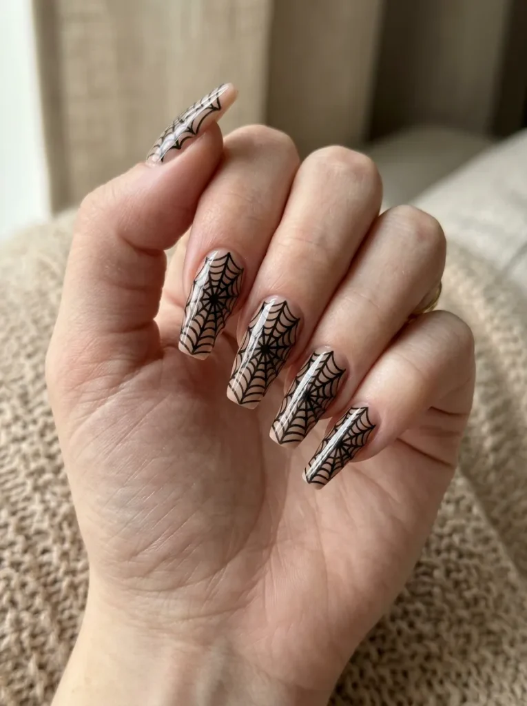 A Full Black Web Across the Whole Nail