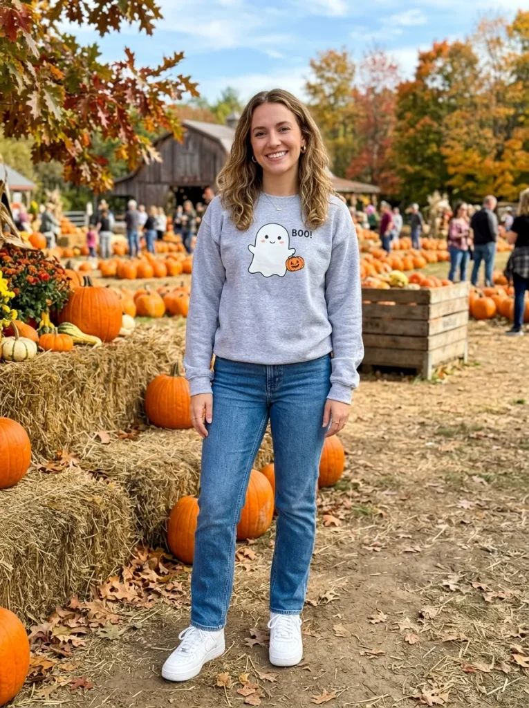 A Ghost Graphic Sweatshirt With Straight Jeans