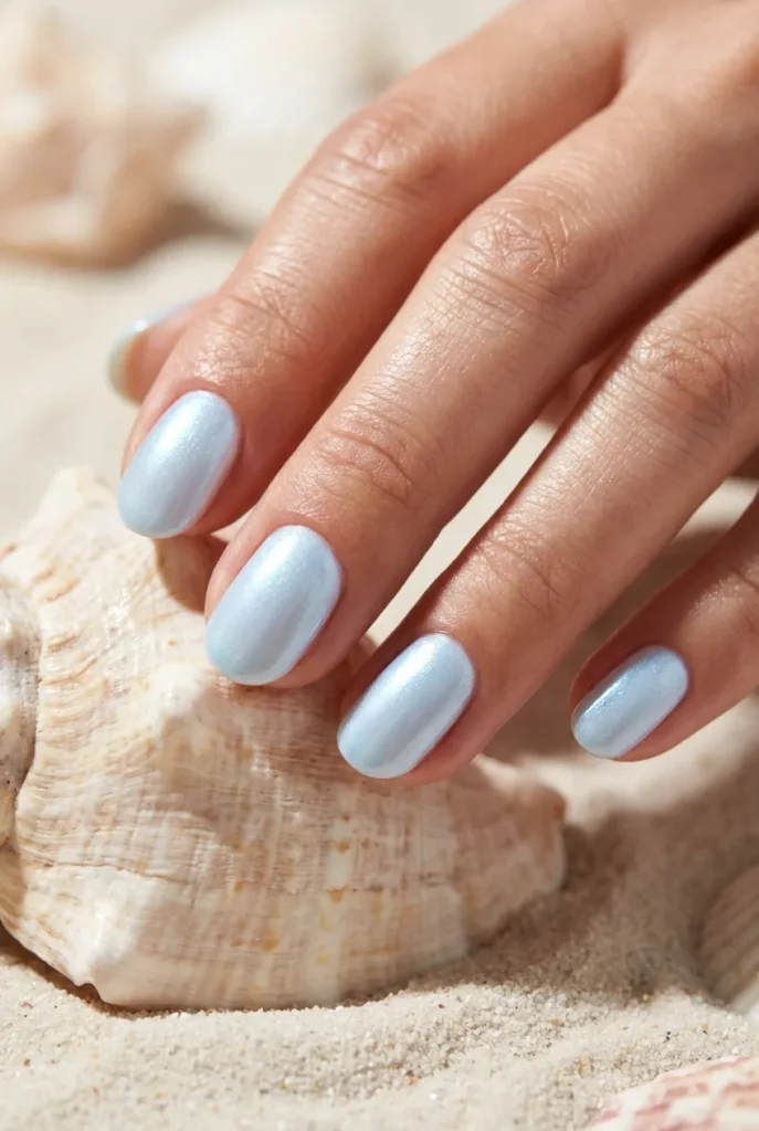 Glazed pearly blue shimmer Nails art