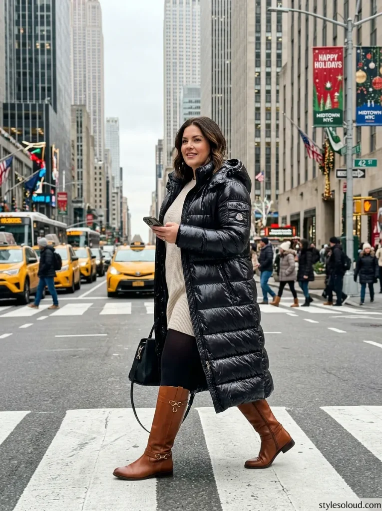 Glossy Black Puffer & Riding Boots