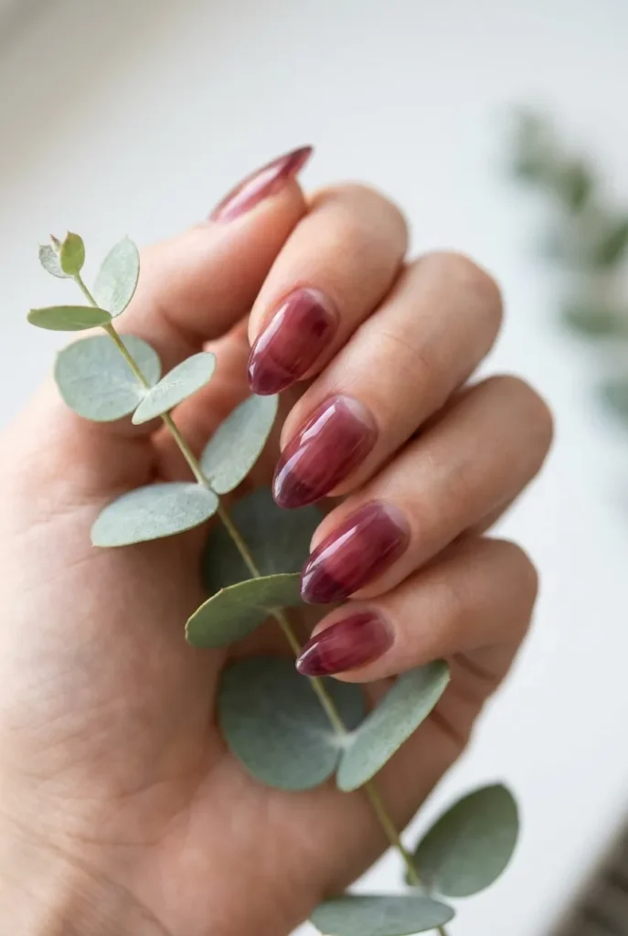 Glossy sheer burgundy wash