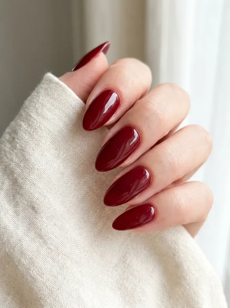 Glossy solid dark red almond