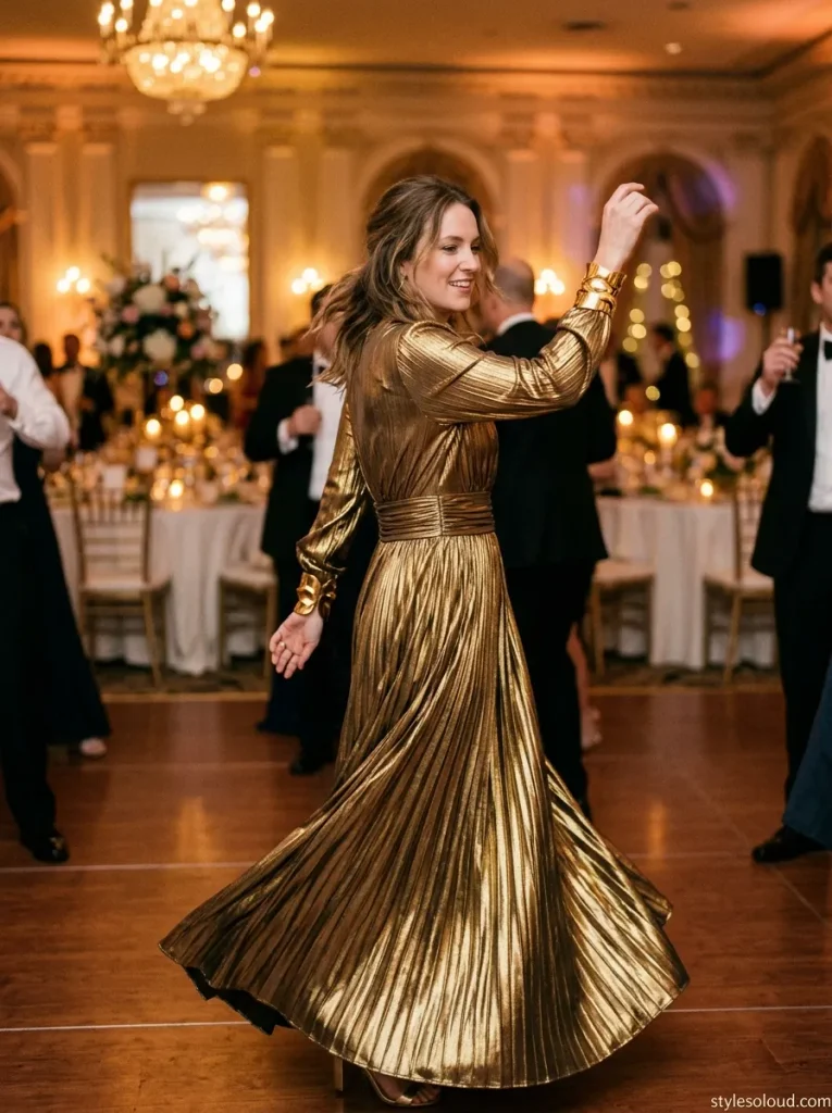 Gold Pleated Lamé Maxi