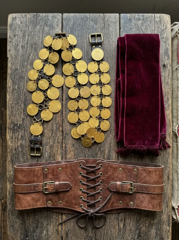 A Gold Coin Belt Layered Over the Sash
