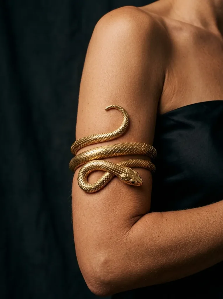 The Gold Snake Arm Cuff Detail