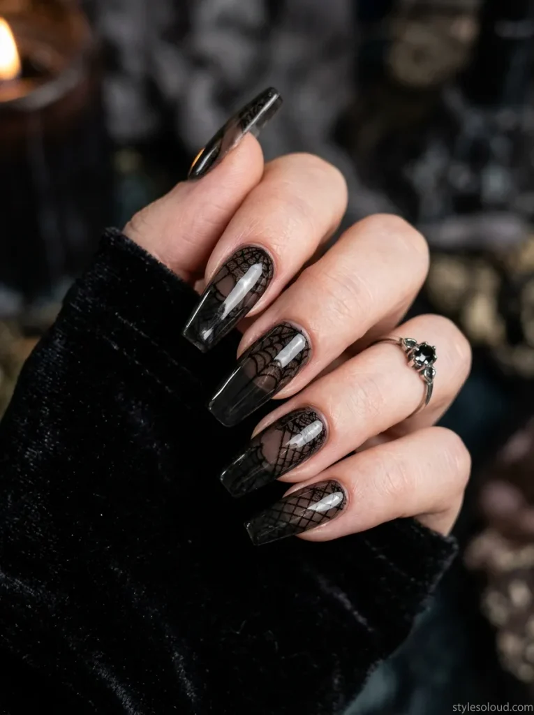 Gothic Black Veil Lace on Translucent Jelly Base