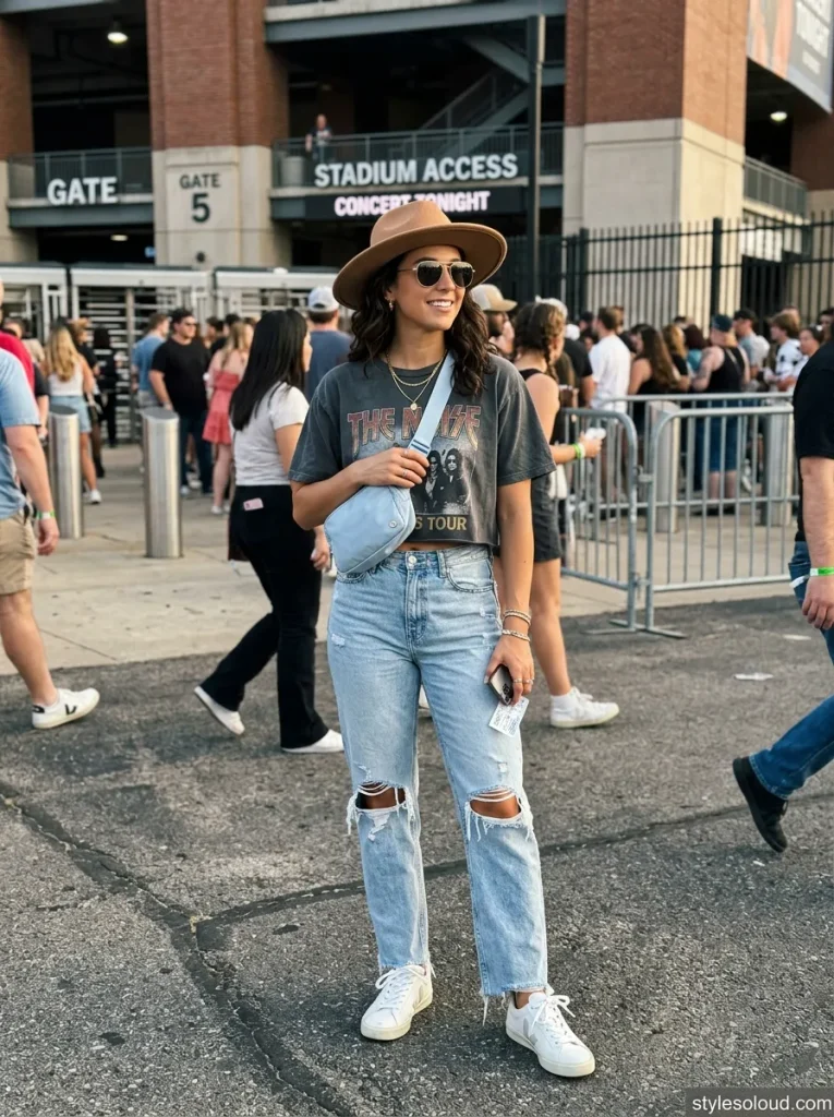 Graphic Crop Top & Distressed Denim