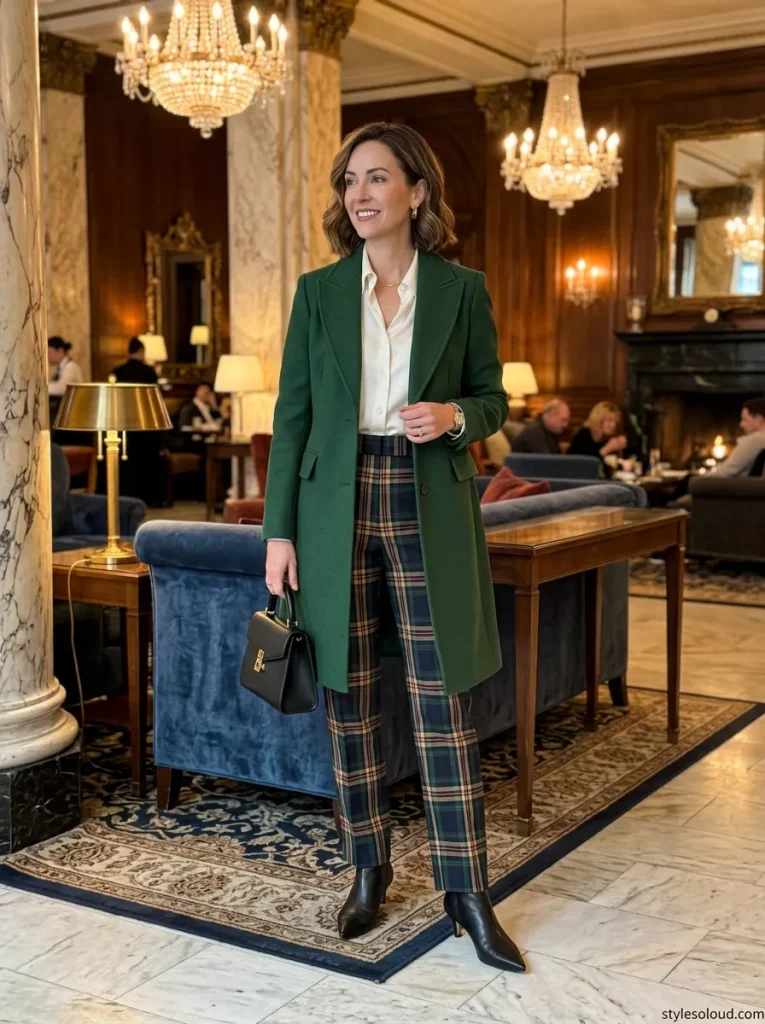 Green Wool Coat & Plaid Trousers