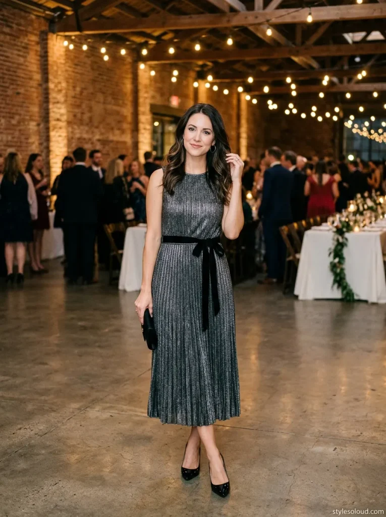 Gunmetal Lurex Pleated Knit