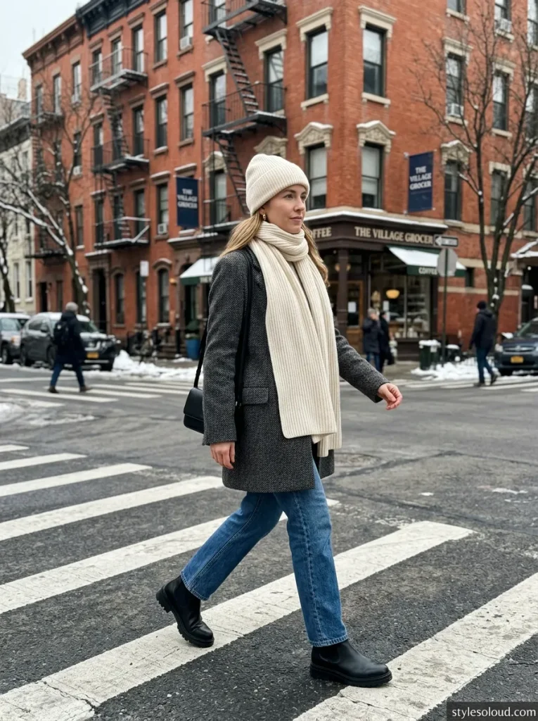 Herringbone Coat & Chunky Scarf