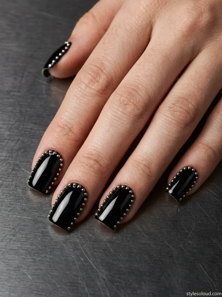 High-Gloss Black with Silver 3D Micro-Studs
