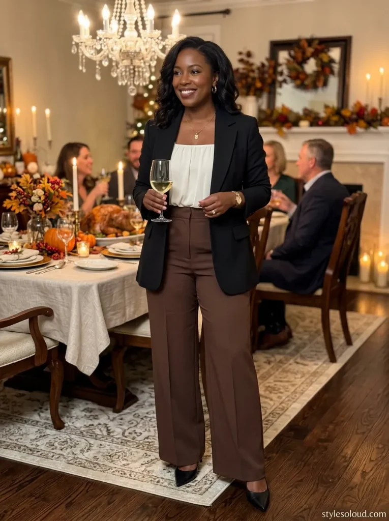 High-Waisted Wide-Leg Tailored Trousers with a Square-Neck