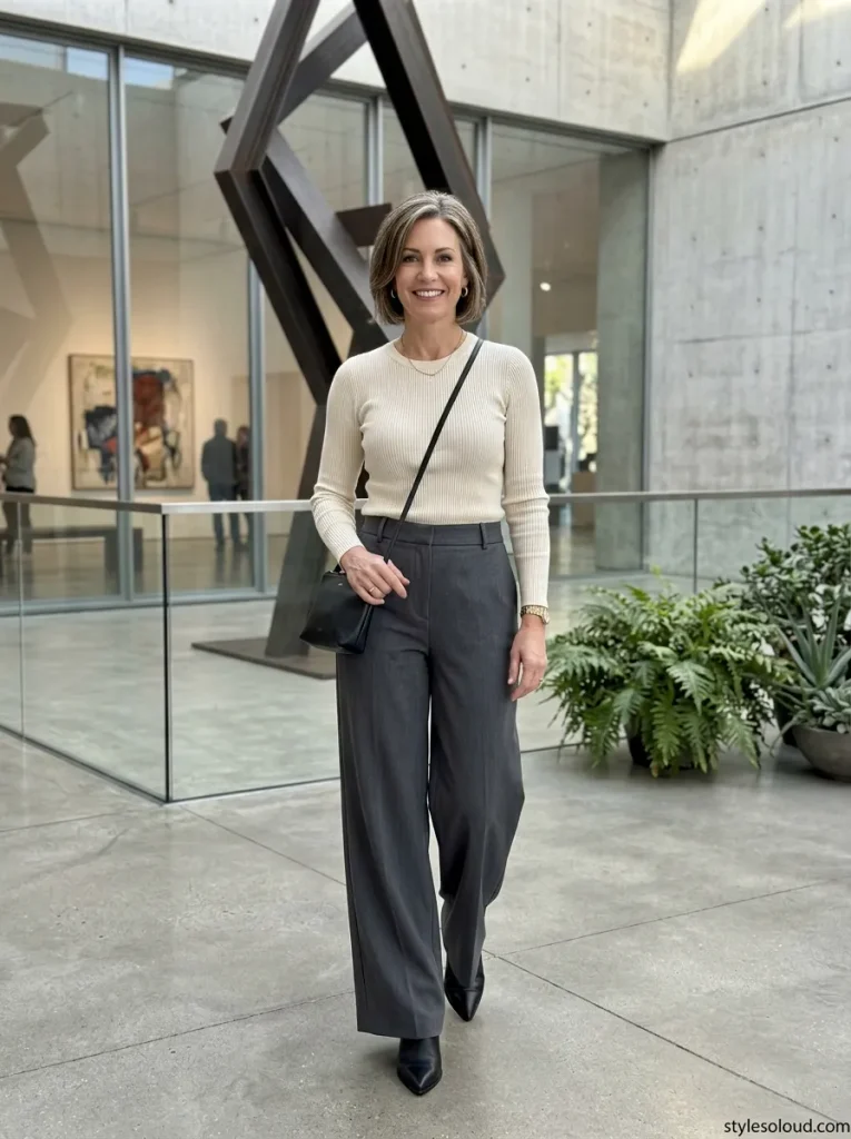 High-Waisted Wide-Leg Trousers with a Fitted Fine-Gauge Knit