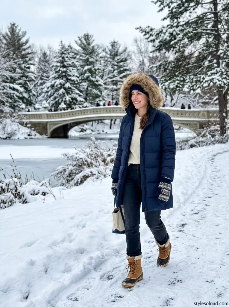Hooded Down Puffer & Snow Boots