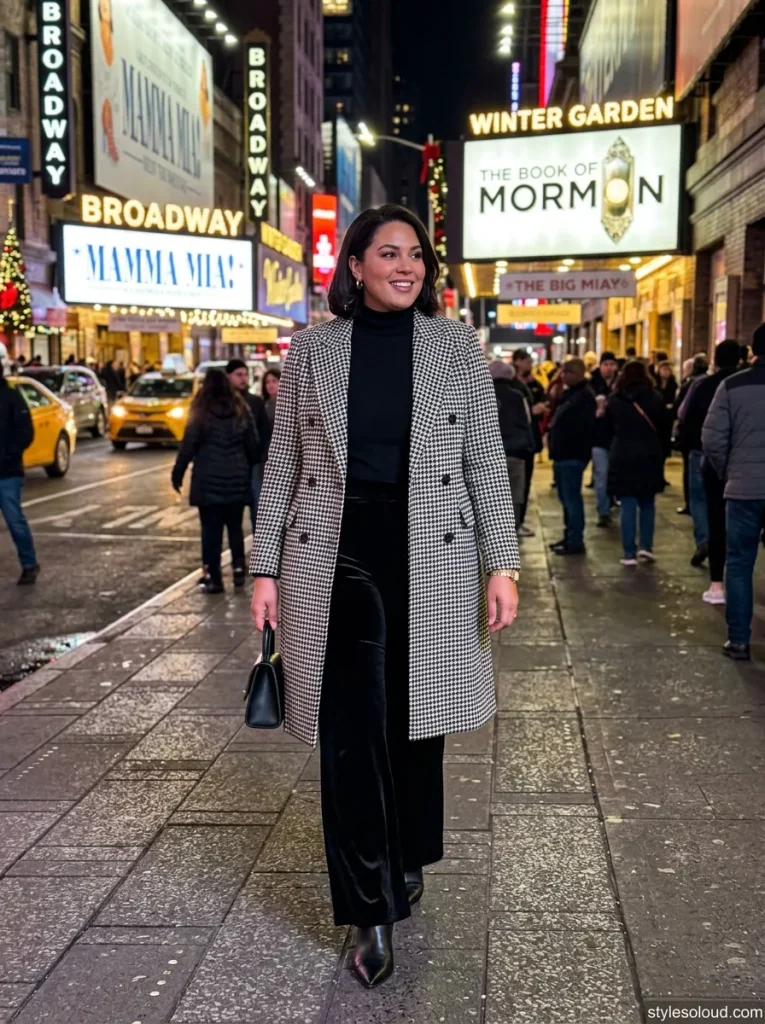 Houndstooth Overcoat & Velvet Flares
