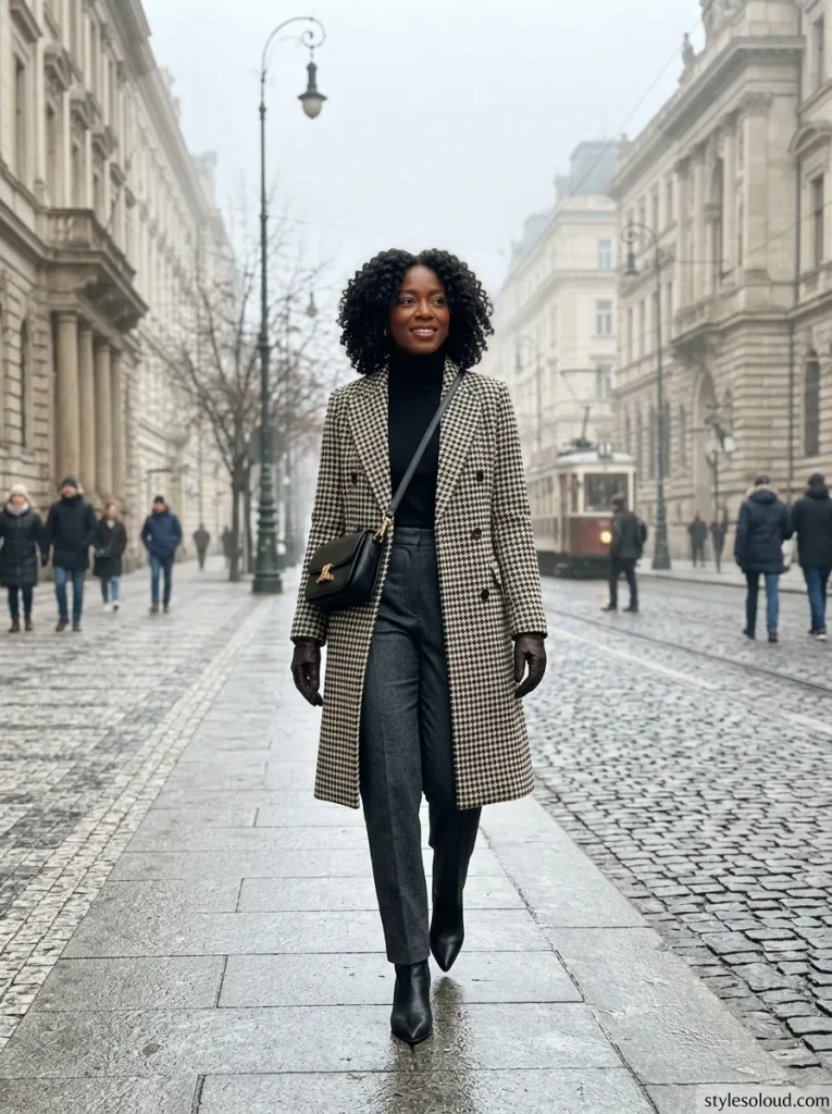 Houndstooth Wool Coat & Charcoal Trousers