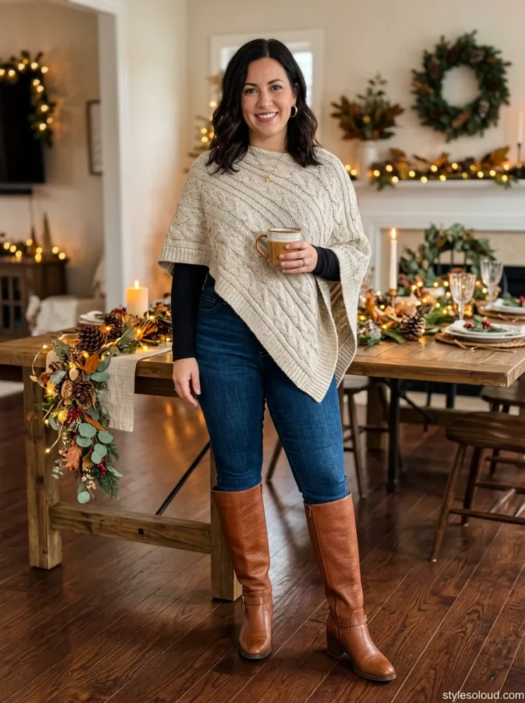 Knit Poncho & Skinny Jeans