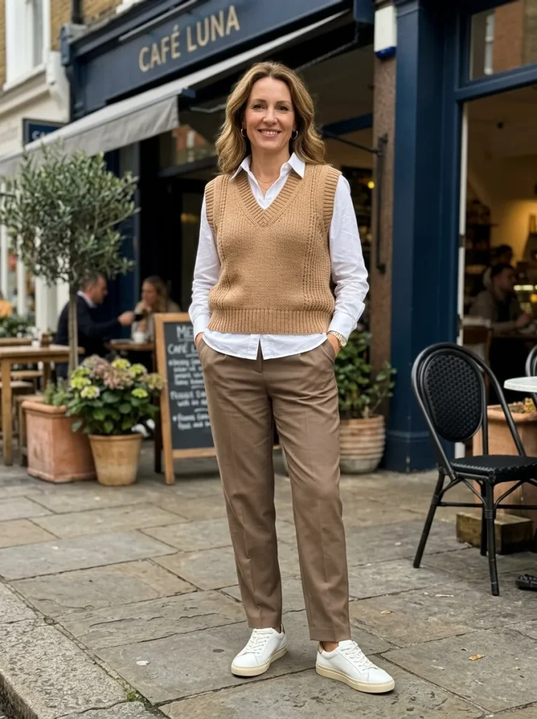 A Knitted Waistcoat Over a Crisp Shirt
